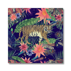 Tiger & Peacock Feathers Print Canvas