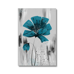 Grey & Blue Flower Expressive Abstract Canvas