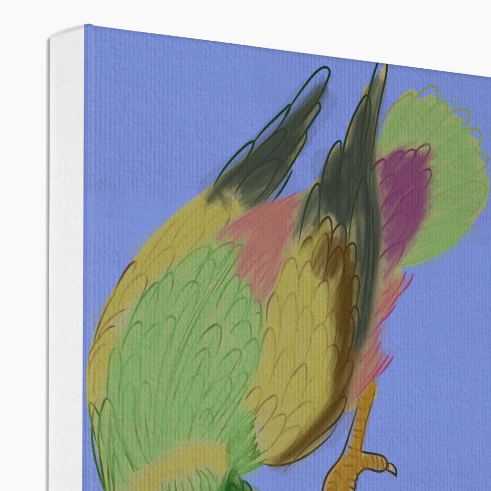 Green Parrot Portrait Canvas