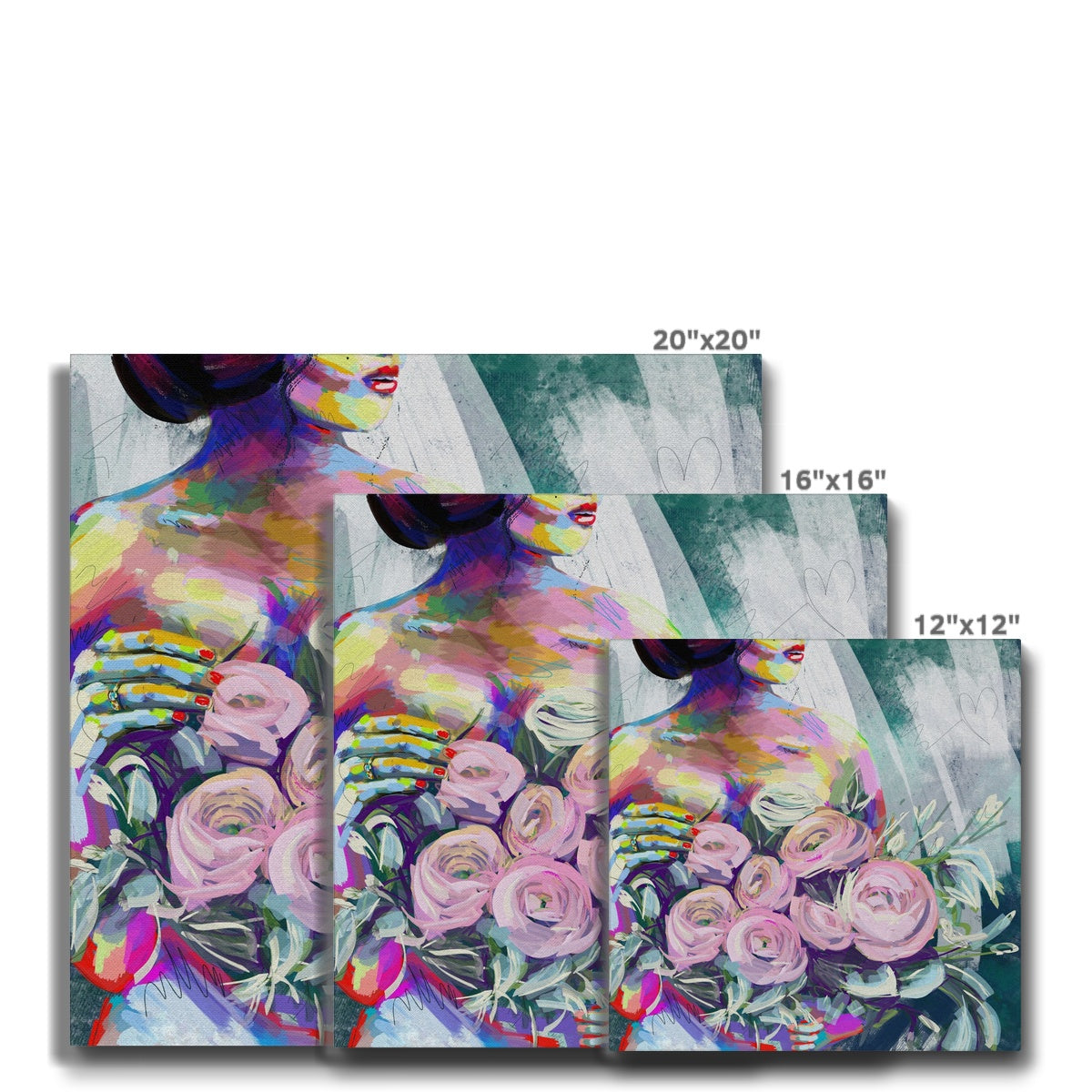 Multicolor Art Of Girl Holding Flowers Canvas