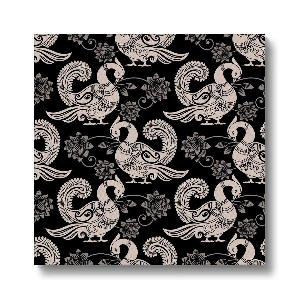 Black & White Peacock Seamless Print Canvas