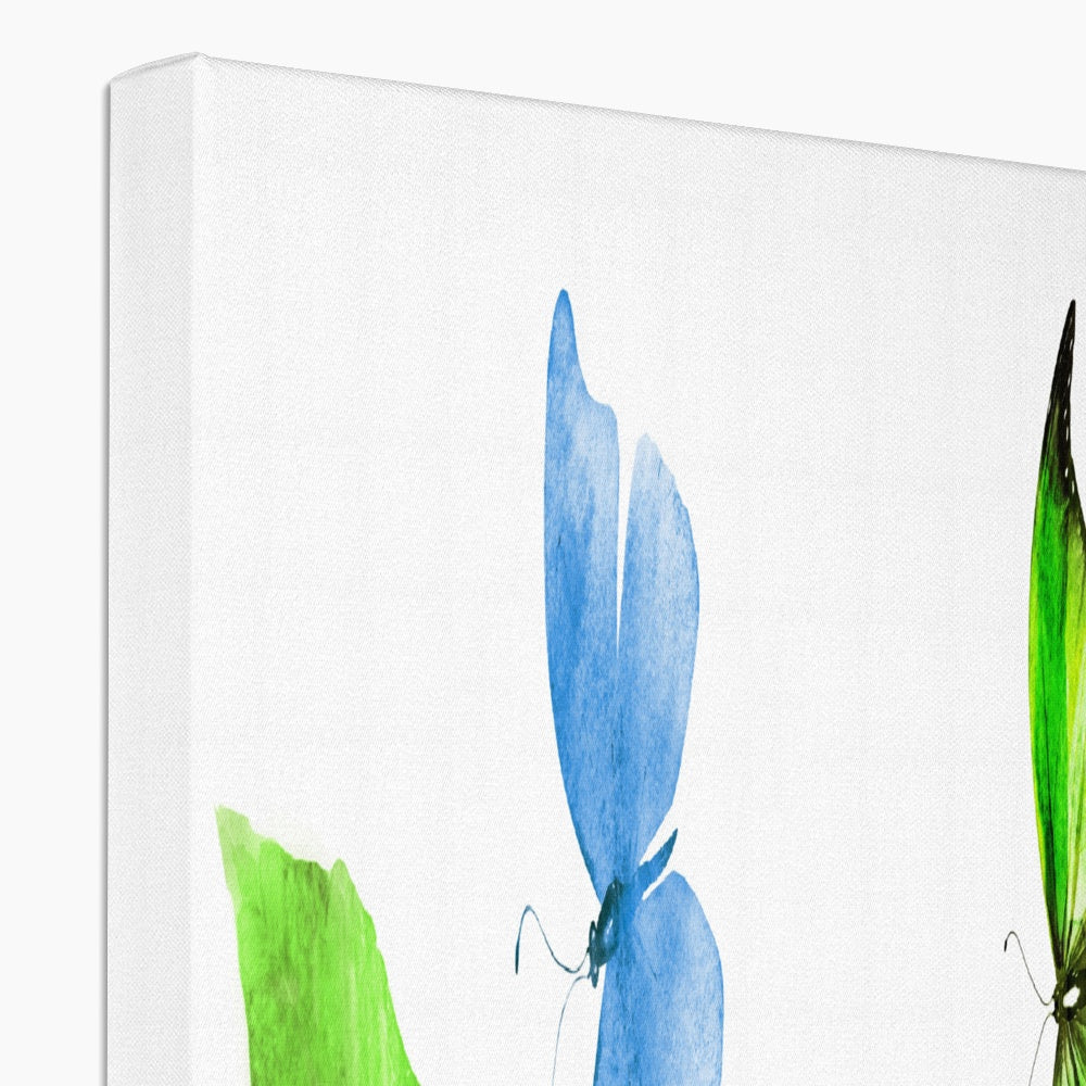 Green Leaves & Blue Butterfly Painting Canvas