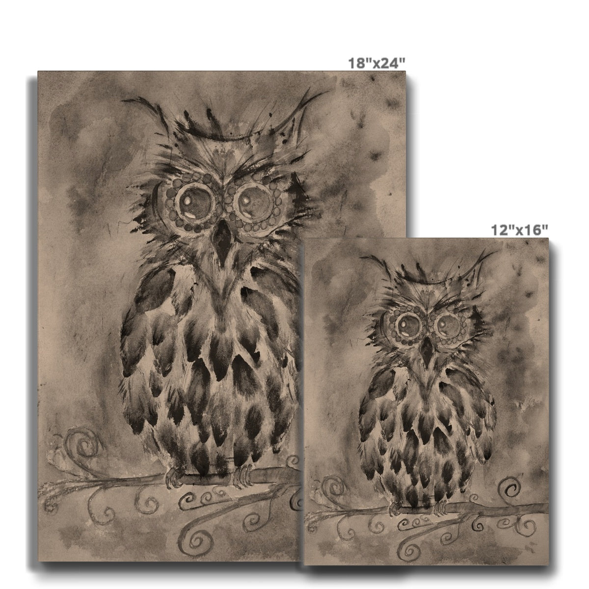 Owl Watercolor Painting Canvas