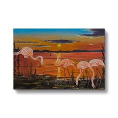 Flamingos, Beach & Sunset Canvas