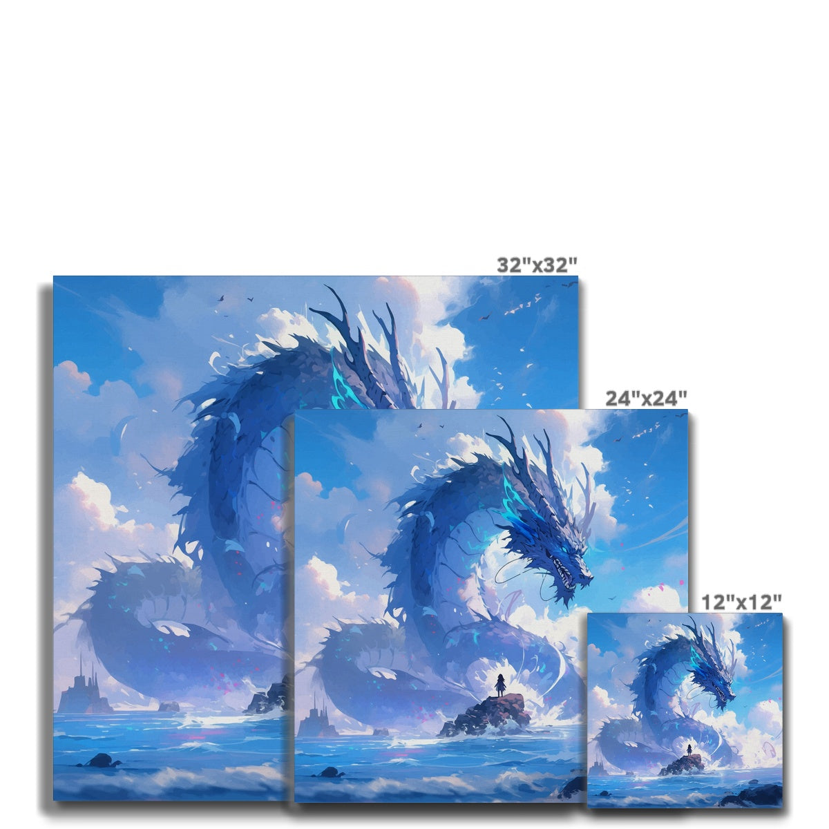 Majestic Blue Dragon Wall Art Canvas