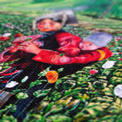 Mother & Baby Farming In Flower Field  Canvas