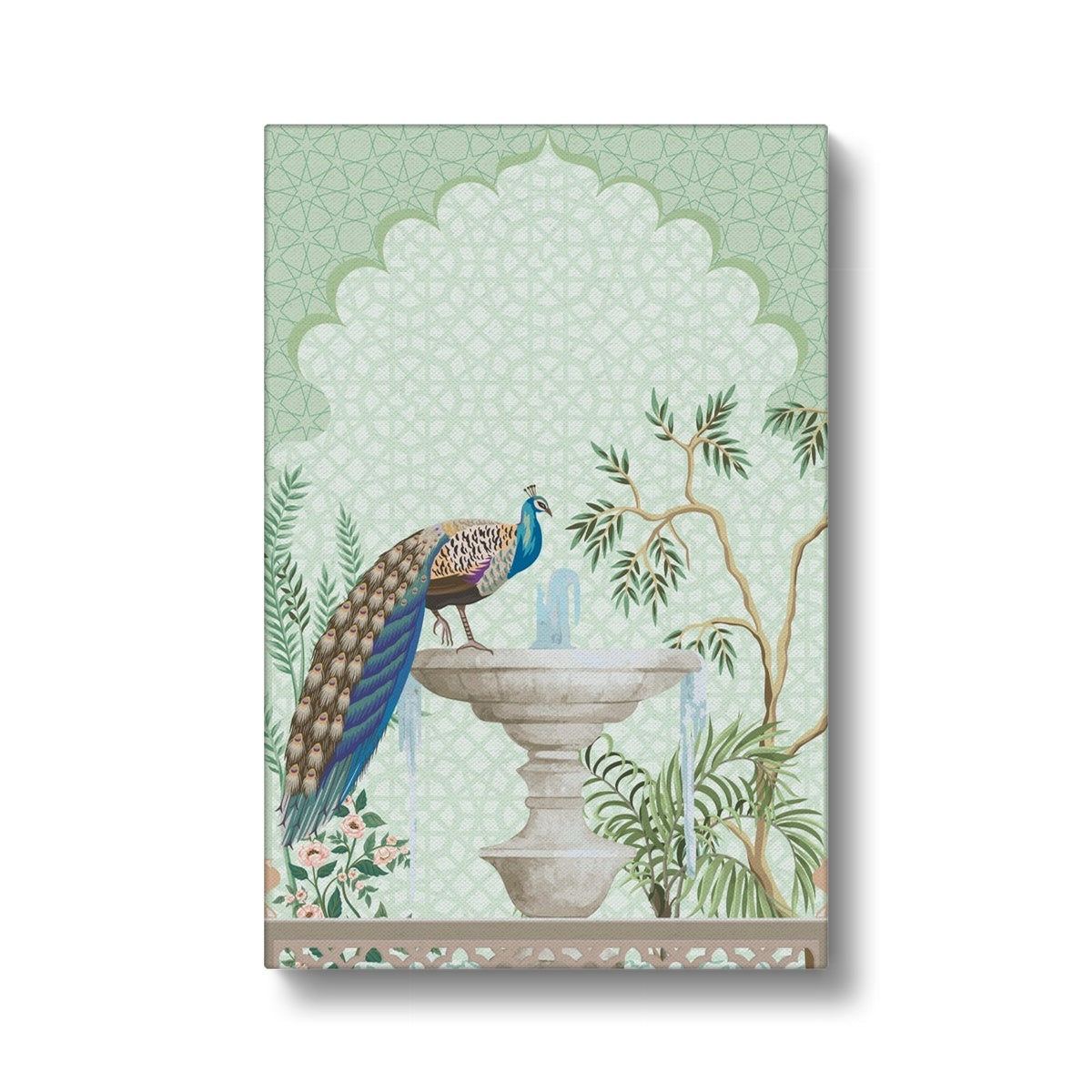 Amazing Peacock & Fountain Painting Canvas