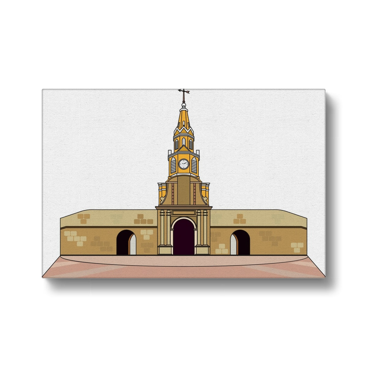 Clock Tower Cartagena Illustration Canvas