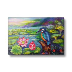 Blue Sparrow & Lillies Lake Canvas