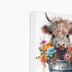 Spectacular Cow With Flowers In A Bucket Canvas