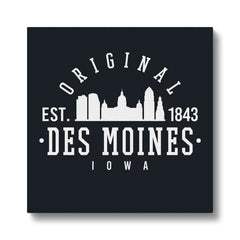 Black & White Des Moines Iowa Skyline Illustration Canvas