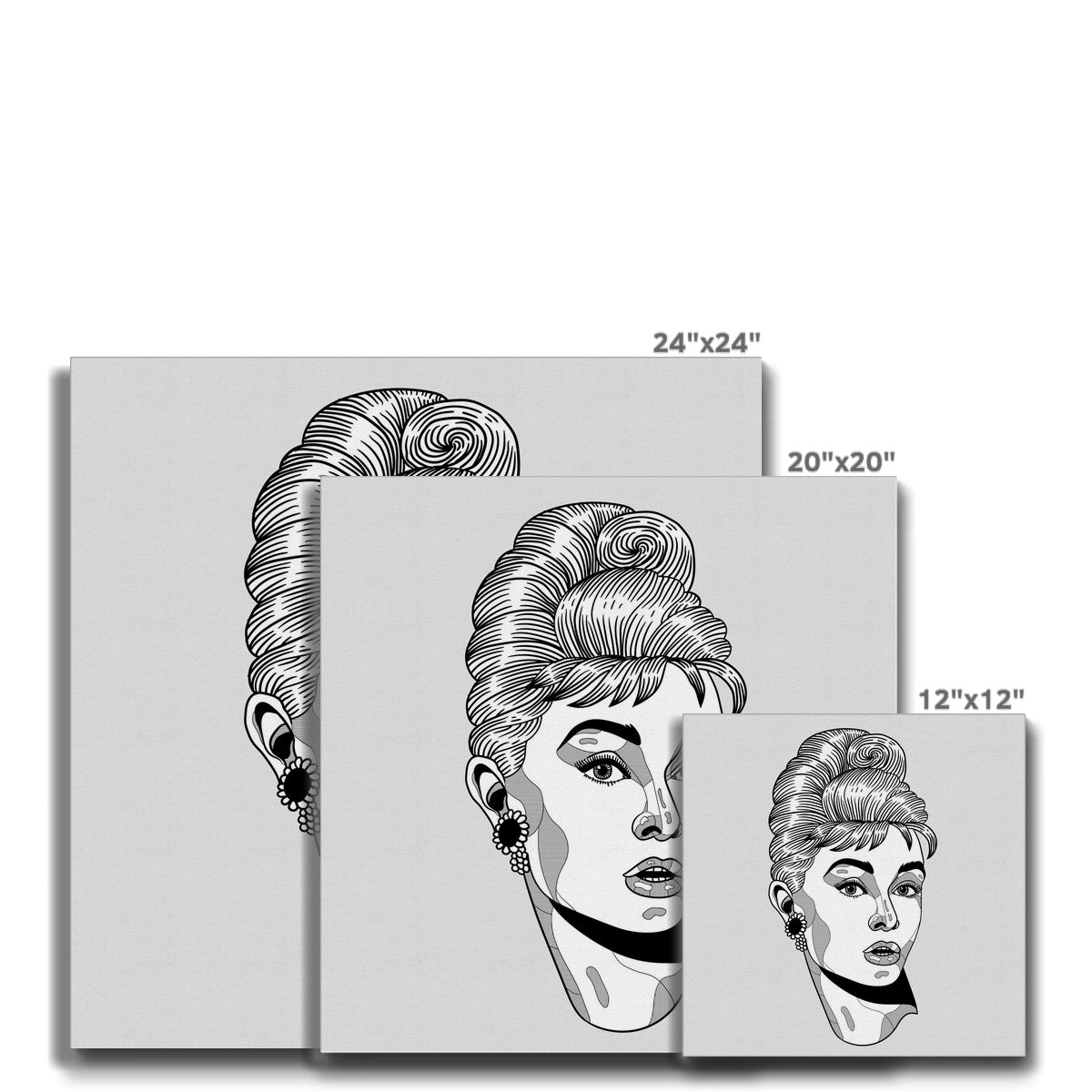 Grayscale Audrey Hepburn Illustration Canvas