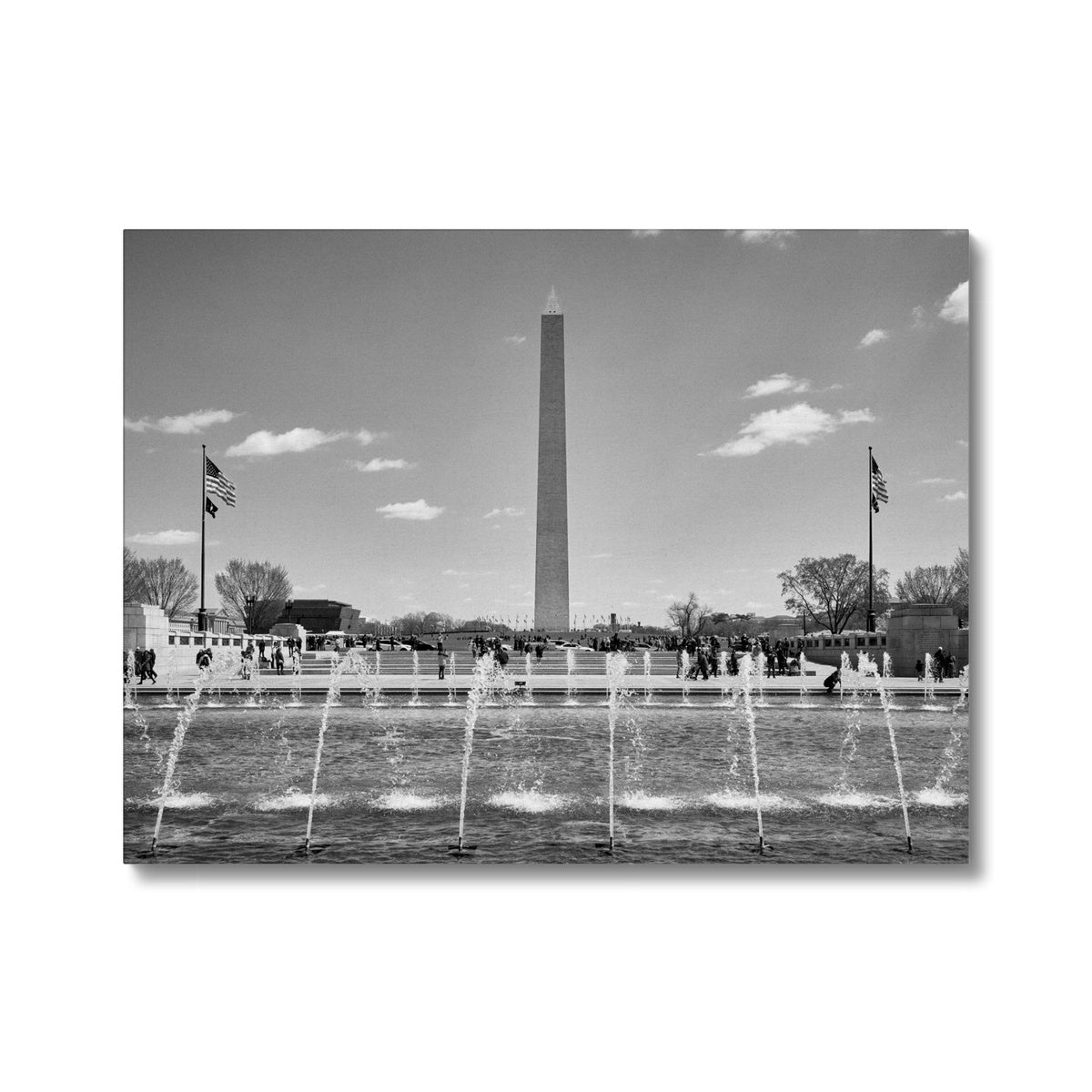 Grayscale Washington Monument Fountain Canvas