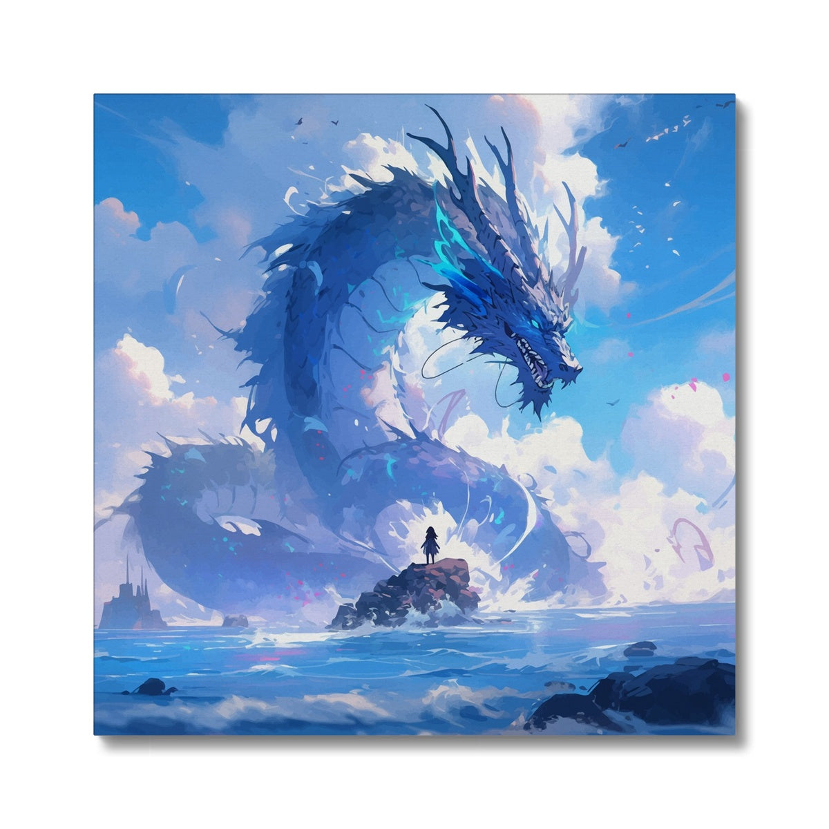 Majestic Blue Dragon Wall Art Canvas