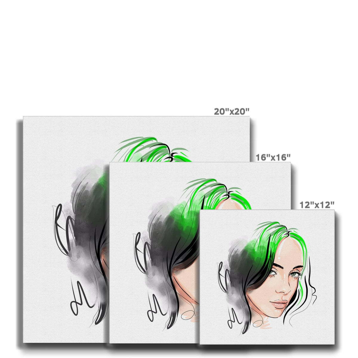 Billie Ellish Green Illustration Canvas