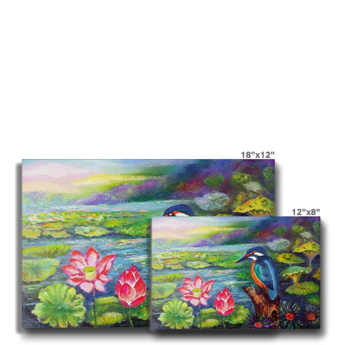 Blue Sparrow & Lillies Lake Canvas