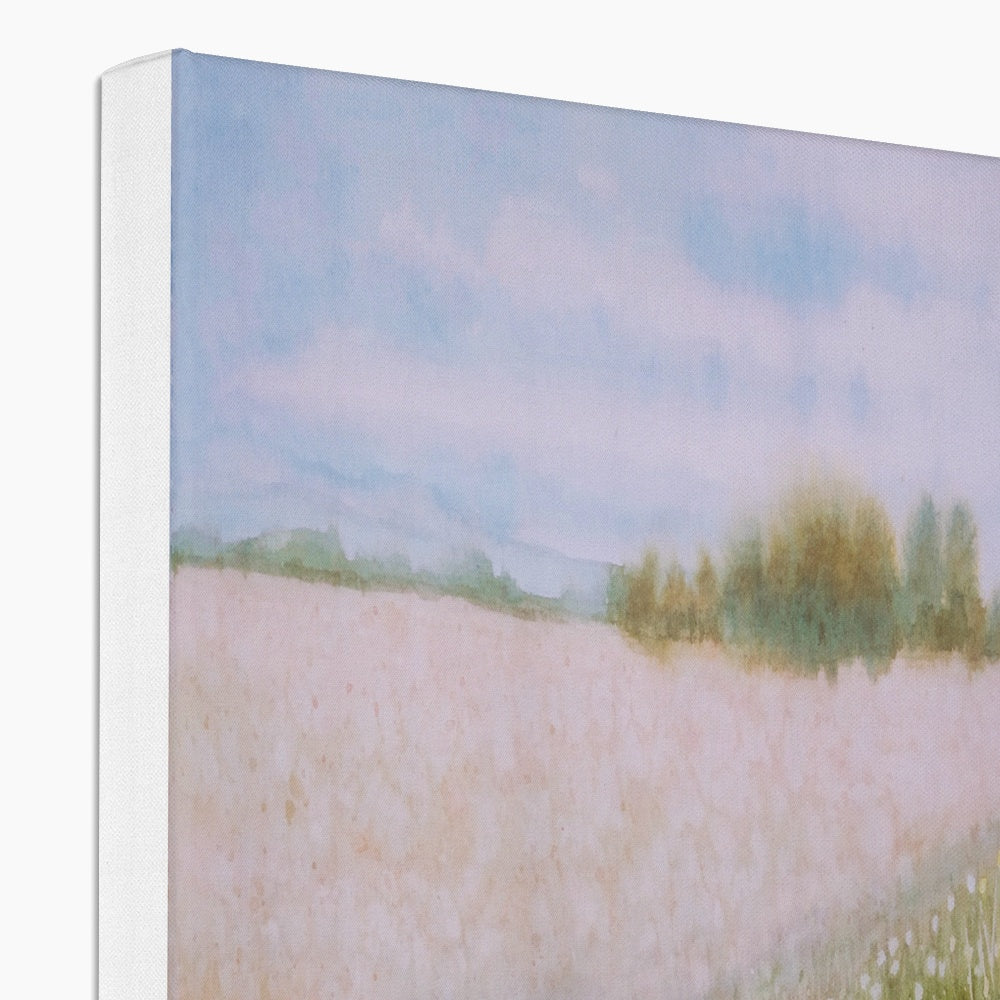 Pink Flower Field Oil Painting Canvas