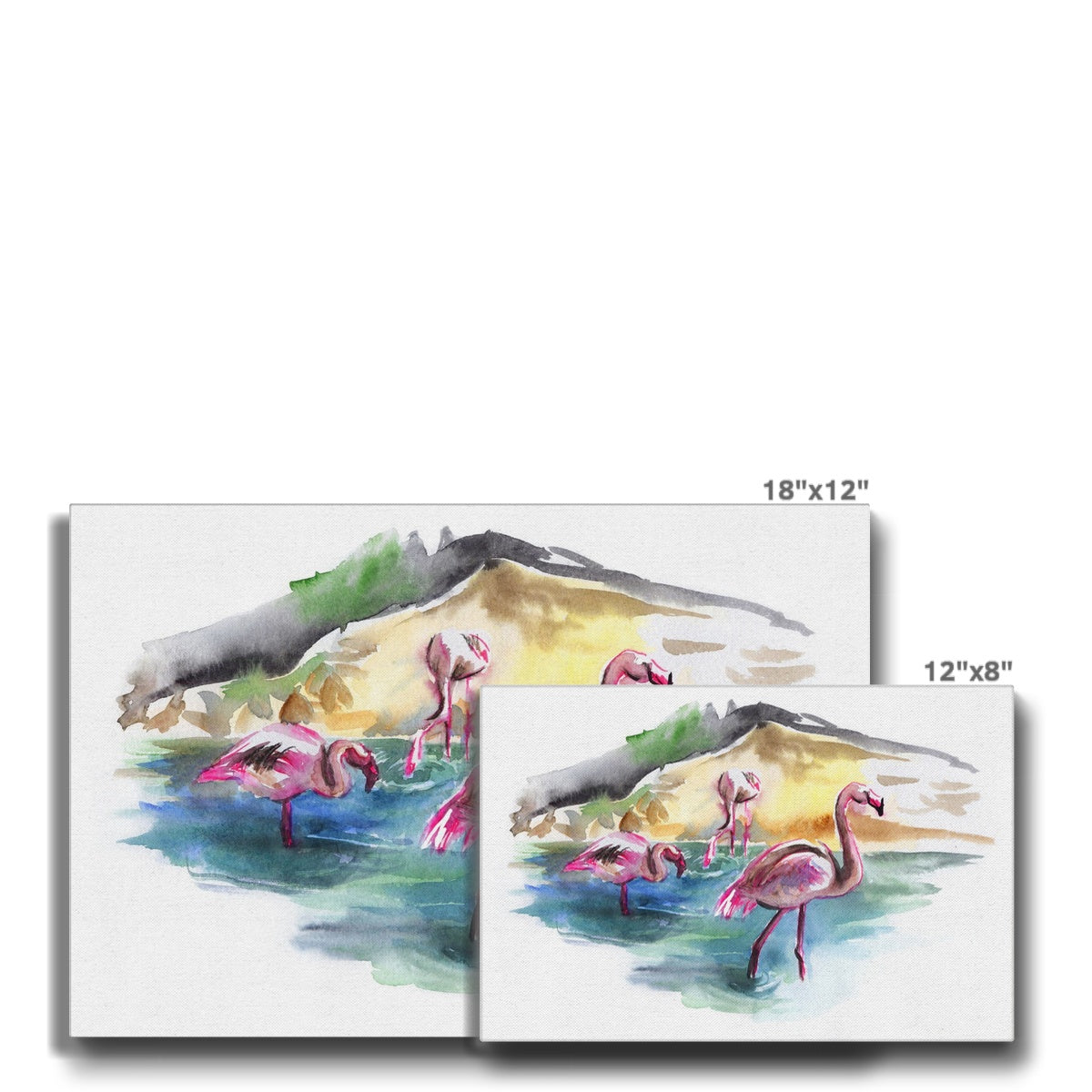 Flamingos In Beach Water Canvas