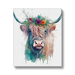 Impeccable Cow With Flowers Crown Illustration Canvas