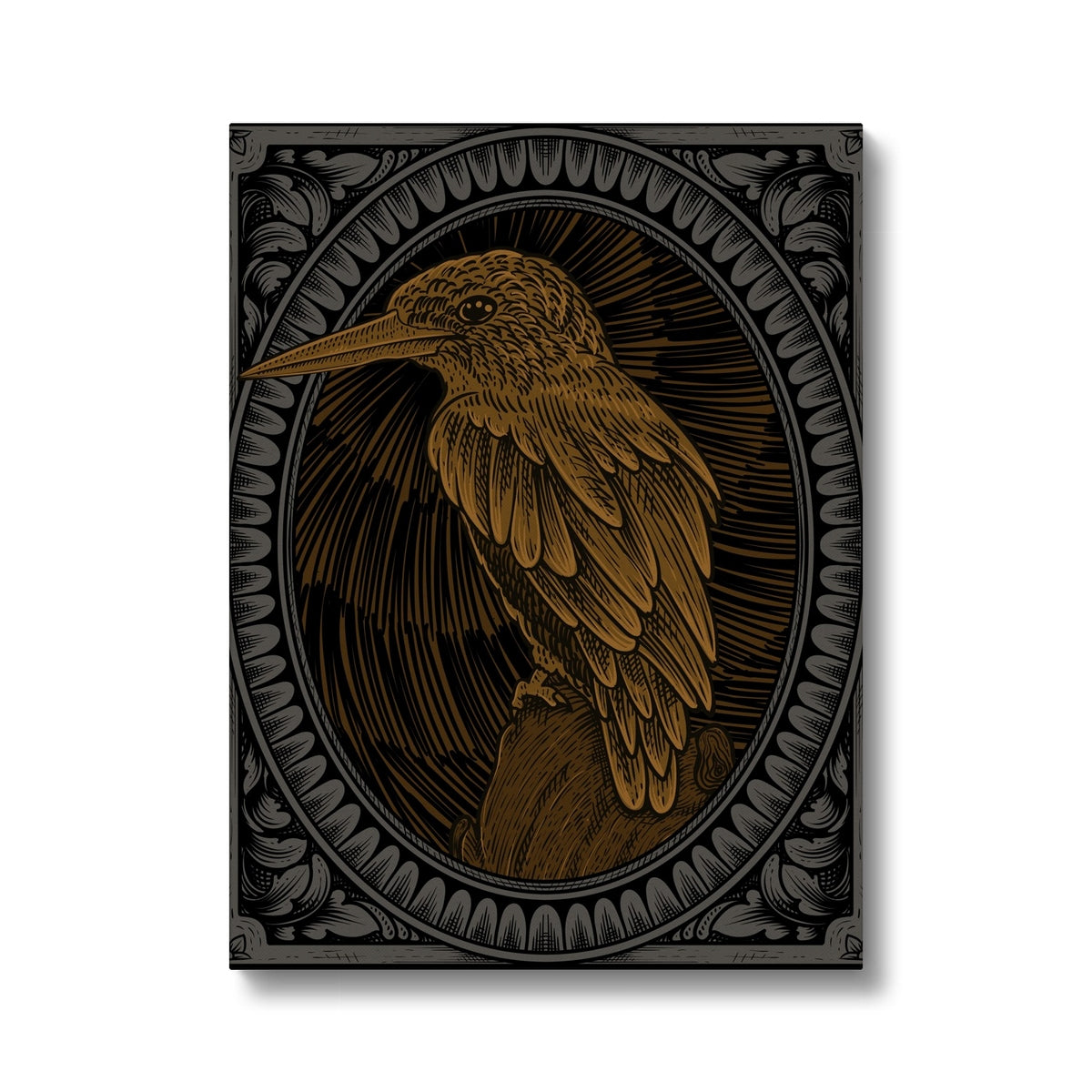 Black & Gold Hummingbird In Frame Canvas