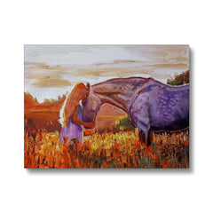 Girl & Horse In Field Canvas