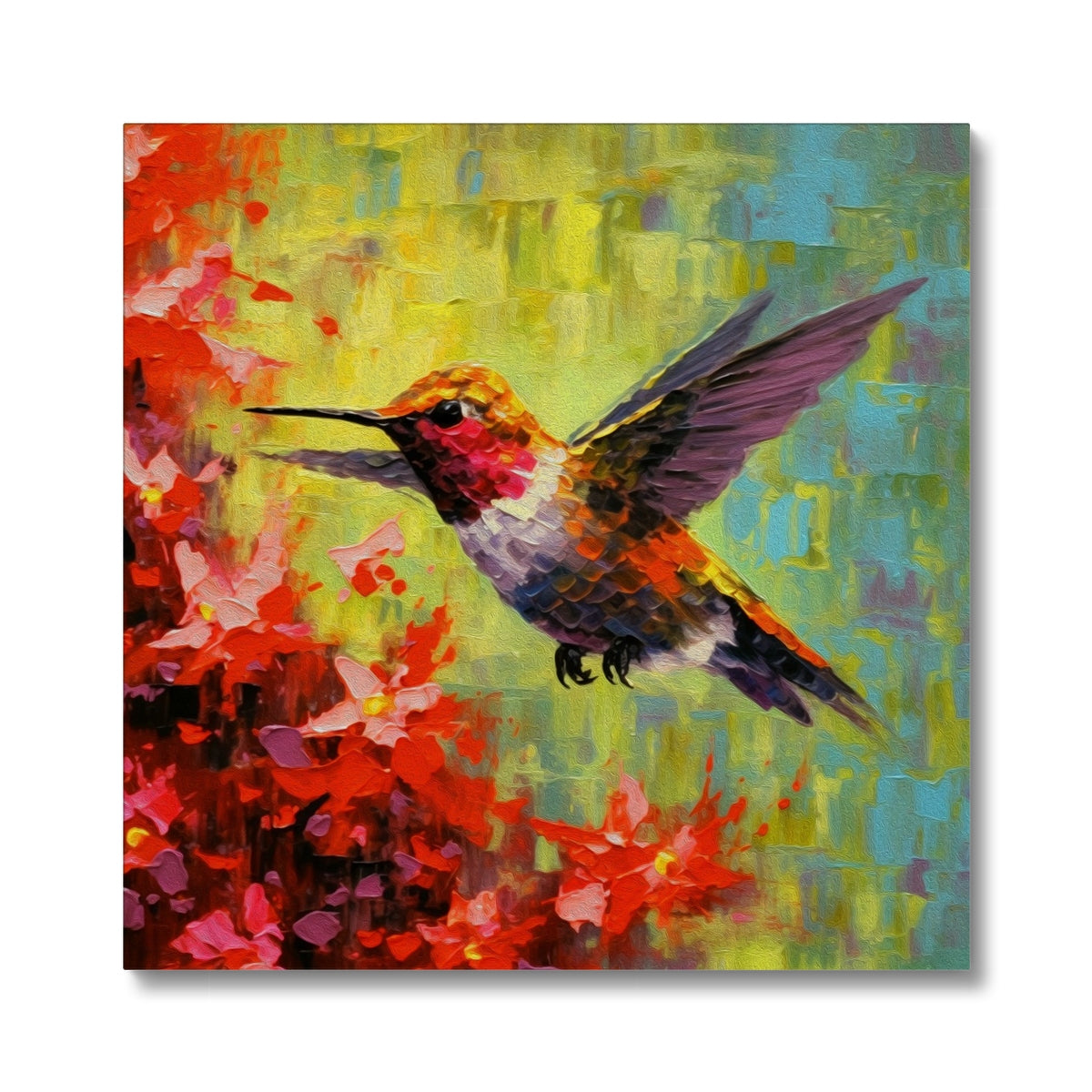 Hummingbird & Abstract Autumn Art Canvas
