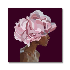 Pink Rose & Woman Portrait Canvas