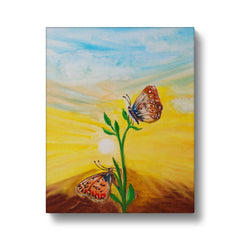 Sunset & Butterfly On A Flower Painting Canvas