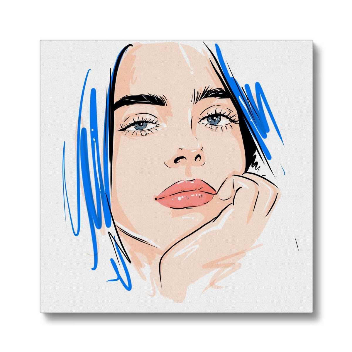 Billie Ellish Blue Illustration Canvas