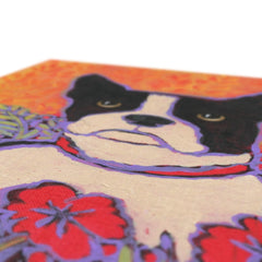 Flowers & Red Boston Terrier Painting  Canvas