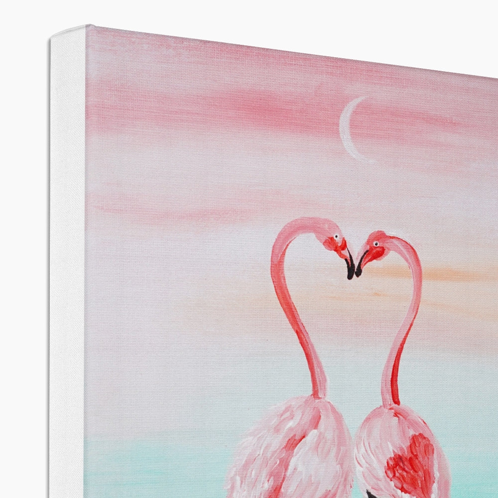 Endearing Flamingos In Heart Canvas