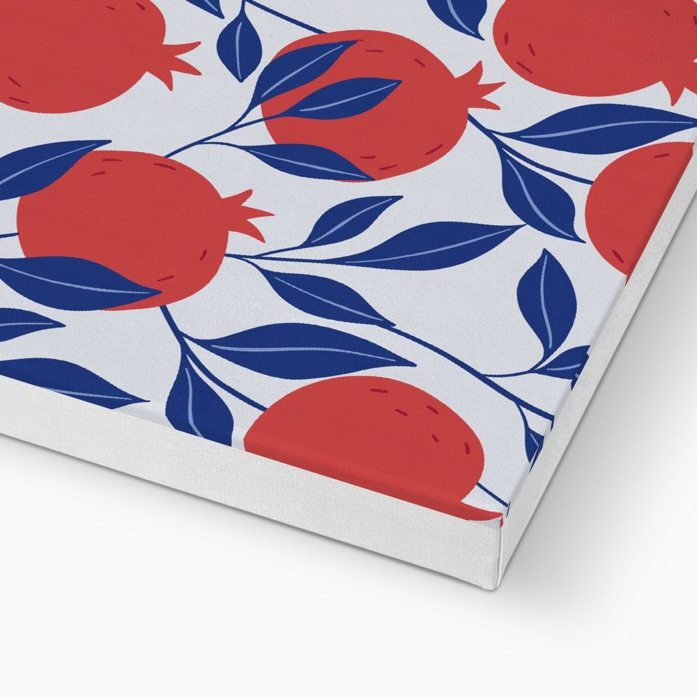 Pomegranates White & Blue Seamless Print Canvas