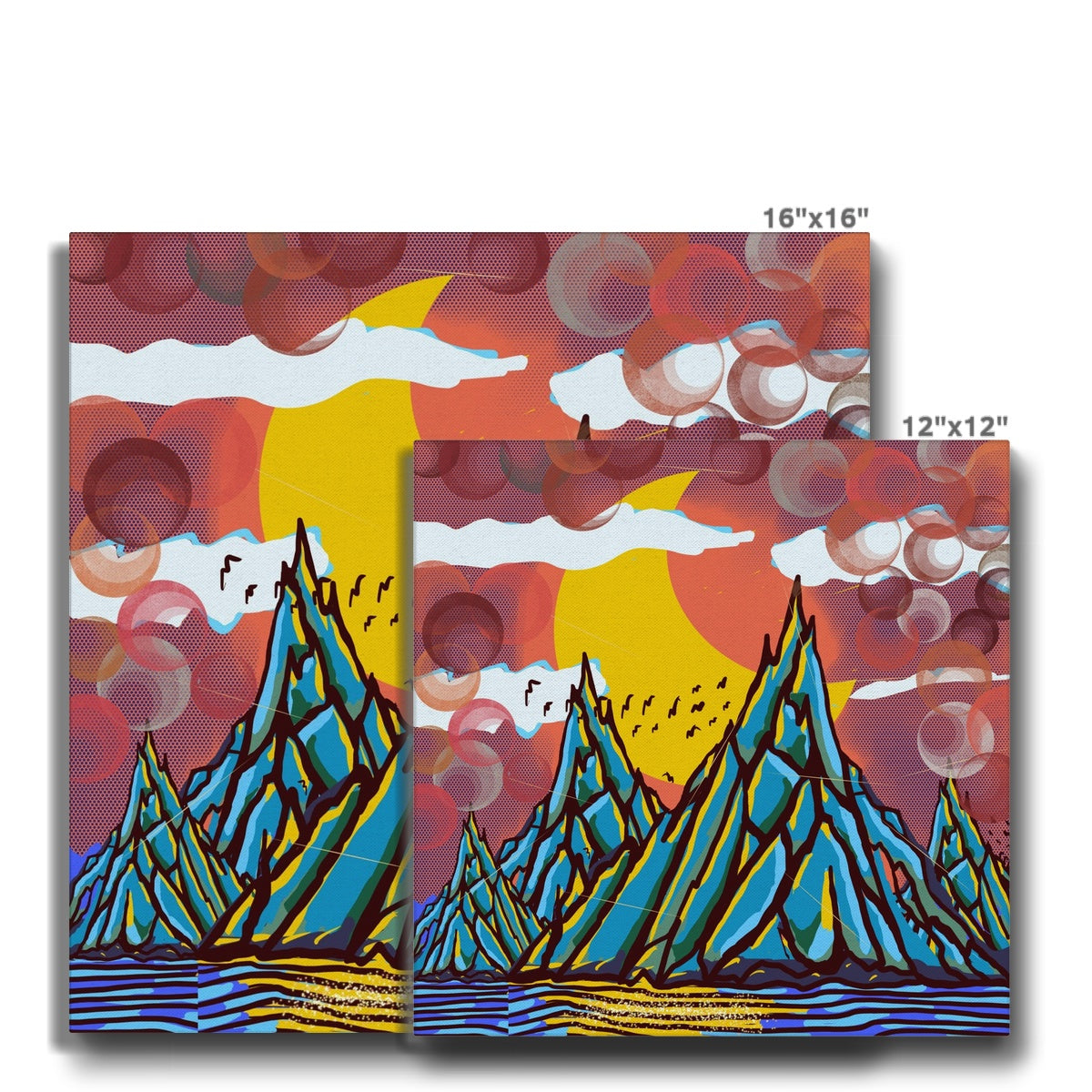 Mountain & Crescent Moon Paint Illustration Canvas