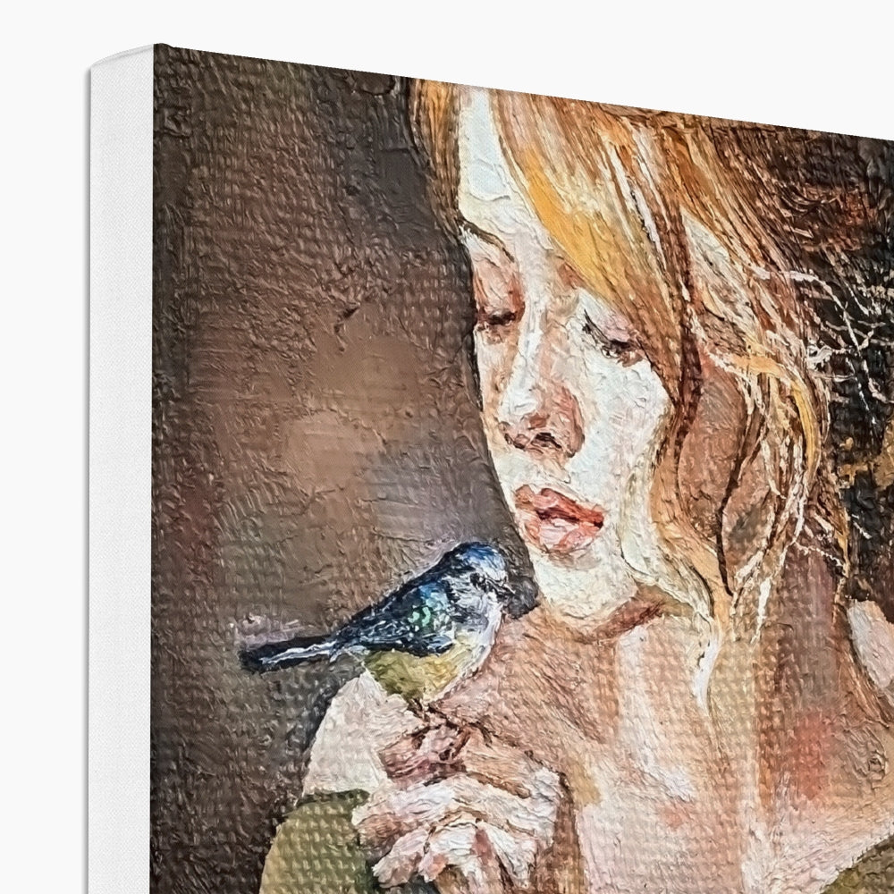 Girl & Her Sparrow Pet Canvas