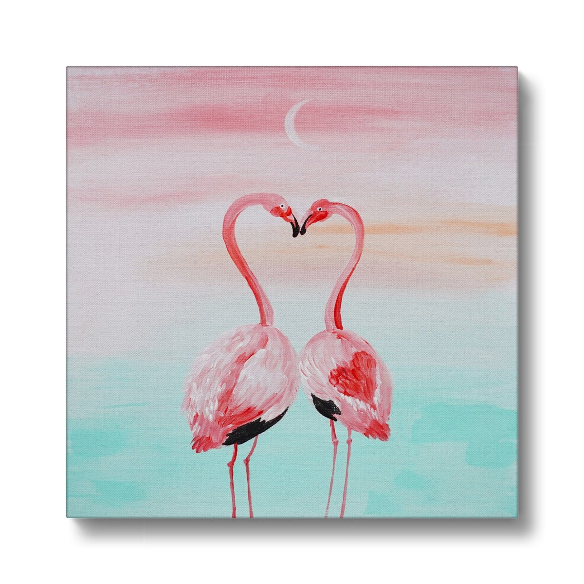 Endearing Flamingos In Heart Canvas