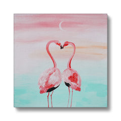 Endearing Flamingos In Heart Canvas