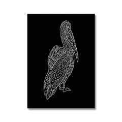 Black & White Pelican Illustration Canvas