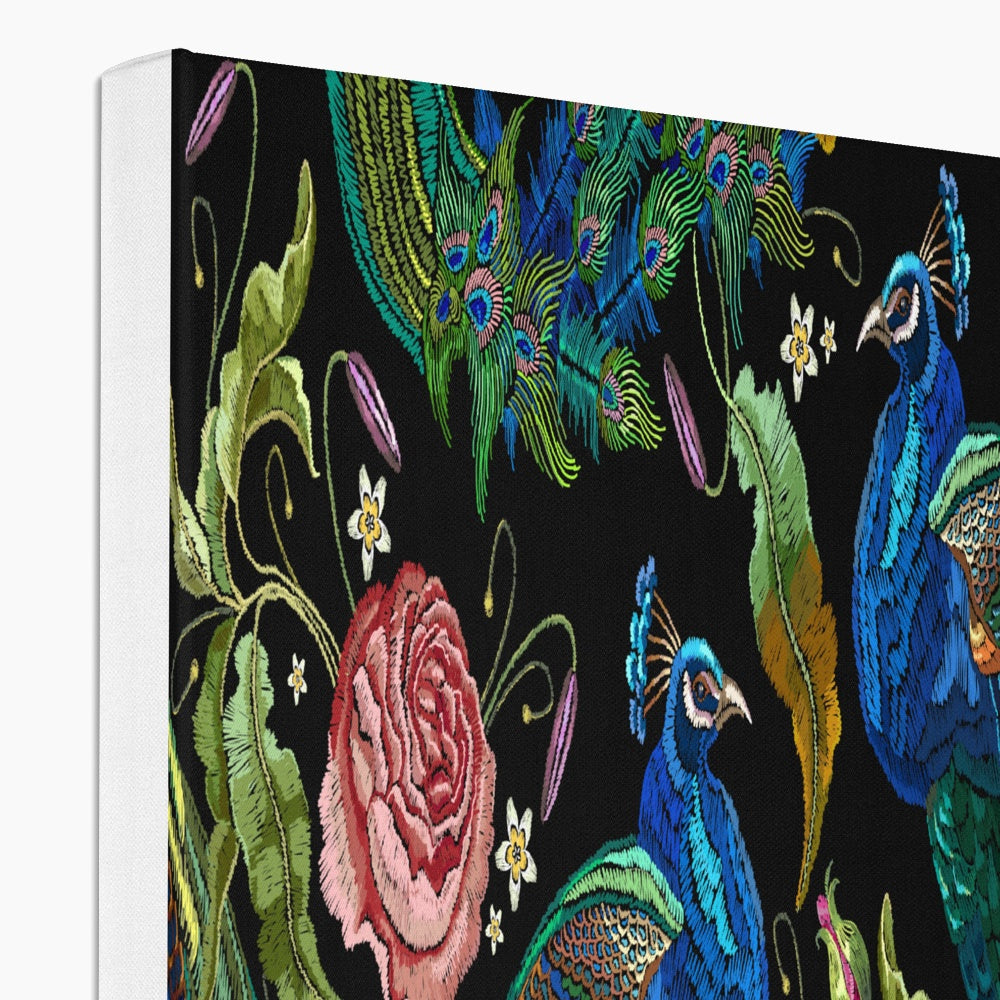 Peacock & Rose Seamless Print Canvas