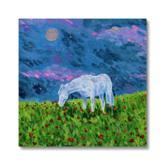 White Horse & Flower Garden Canvas