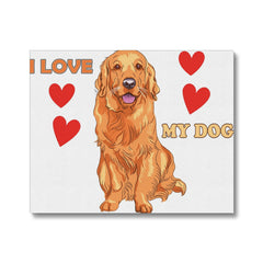 Hearts & Smiling Golden Retriever Illustration Canvas