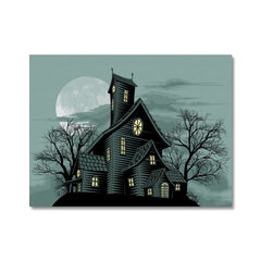 Green  Haunted House Illustration Canvas