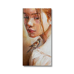 Sparrow & Girl Oil Portrait Canvas