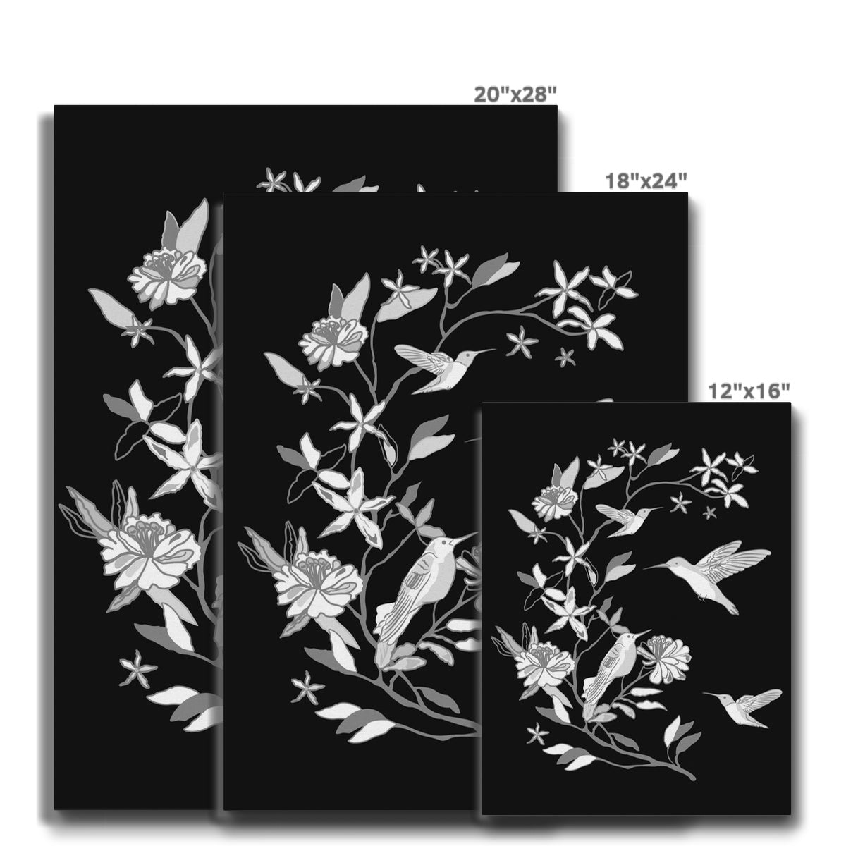 Black & White Sparrow & Hummingbird Canvas