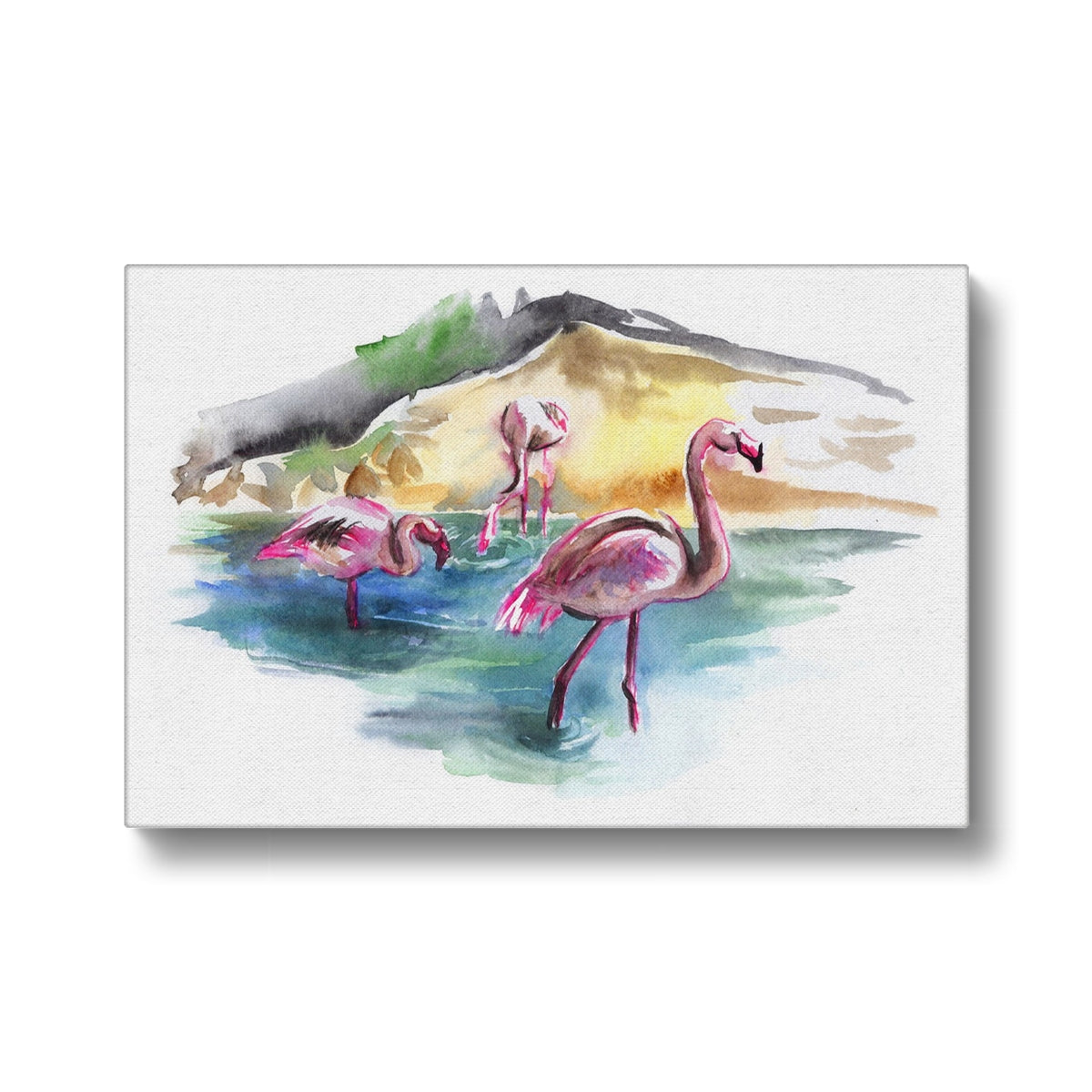 Flamingos In Beach Water Canvas