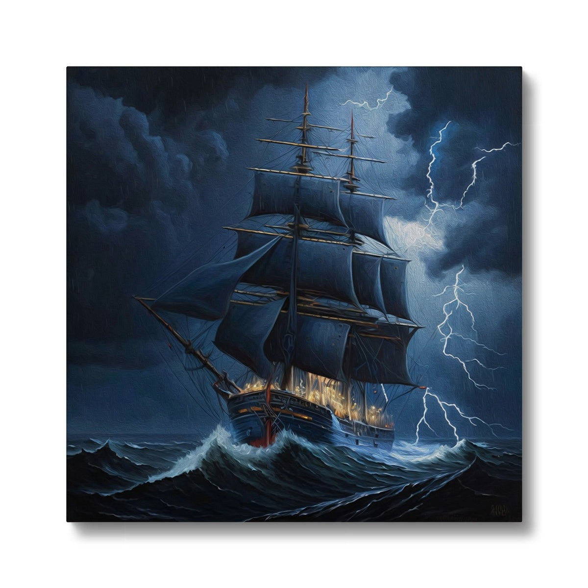 Ship In The Stormy Sea Illustration Canvas