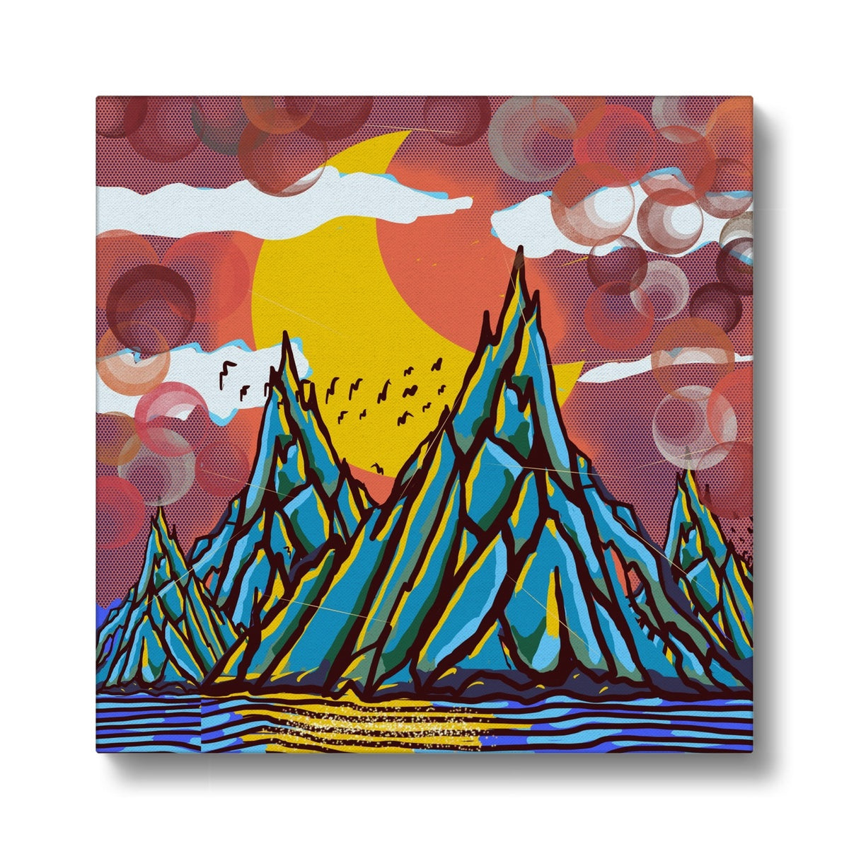 Mountain & Crescent Moon Paint Illustration Canvas