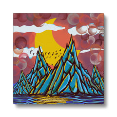 Mountain & Crescent Moon Paint Illustration Canvas