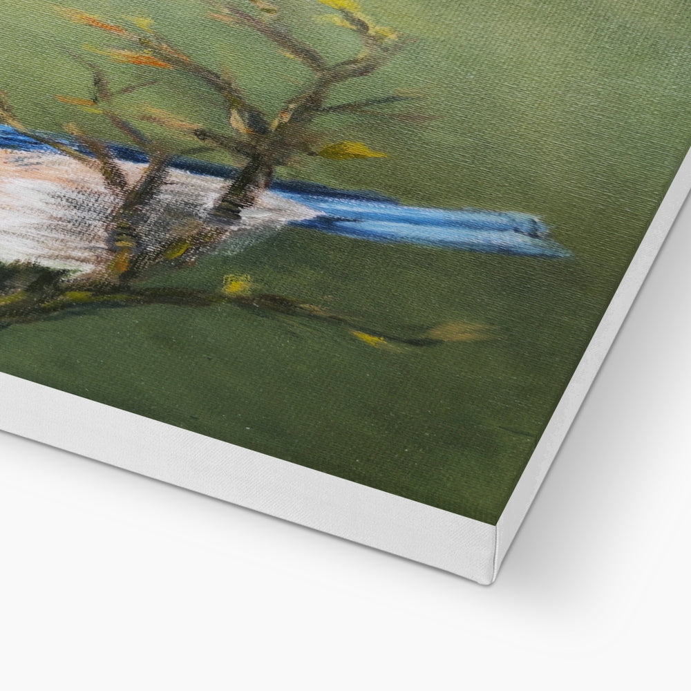 Blue Birdie On Branch Canvas