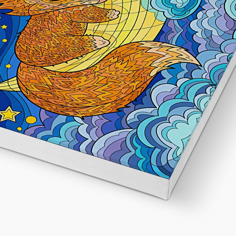 Little Fox Sleeping On Moon Canvas