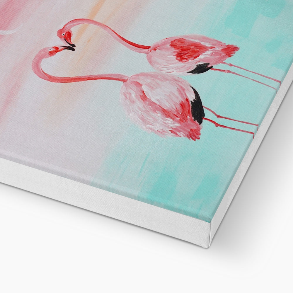 Endearing Flamingos In Heart Canvas